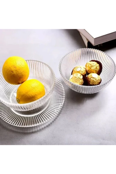 Yenigeldi 2 Adet Cam Meyve Kasesi ve 2 Adet Cam Pasta Tabağı - 2