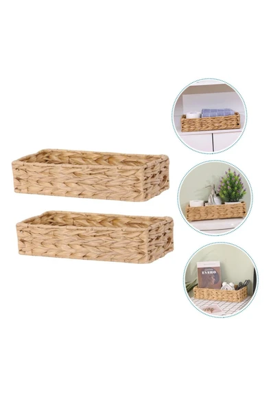 Yenigeldi 1 Adet Düzenleyici (9 - 16 - 38 Cm ) El Yapımı Uzun Hasır Sepet Dolap ,mutfak ,banyo Organizer