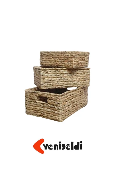 Yenigeldi 3lü Doğal Hasır Sepet Yen2400383