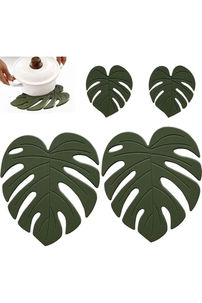 Yenigeldi 2 Adet Yaprak Silikon Çok Amaçlı Nihale Servis Isıya Dayanıklı Kaymaz Tencere Matı Trivet