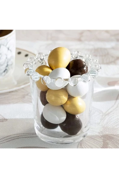 Yenigeldi 1 Adet Cam Inci Boncuklu Bardak Çerezlik Sunumluk Mumluk Düğün Masa Organizasyon Cam ( 7x7 Cm) - 3