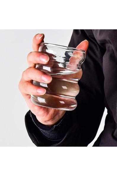 Yenigeldi Ripple Boğumlu Bardak Isıya Dayanıklı Borosilikat Kahve Çay Bubble Tea Viski Bardağı - 3