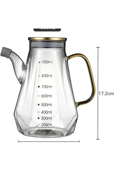 Yenigeldi 1 Adet Renkli Saplı Metal Kapaklı Ölçülü Cam Sirkelik, Yağlık 900 ml - 6