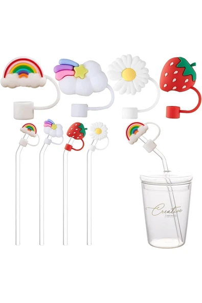 Yenigeldi Stanley Ile Uyumlu Değildir 4 Adet Sevimli Pipet Kapakları 9mm Kalın Cam Pipet Toz Koruyucu - 2