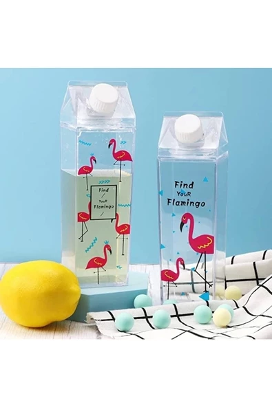Yenigeldi Flamingo 500ml Mika Süt Kutu Tasarımlı Su Kahve Içecek Şişesi Cam Değildir Kahve Ve Sunum Bardağı - 4