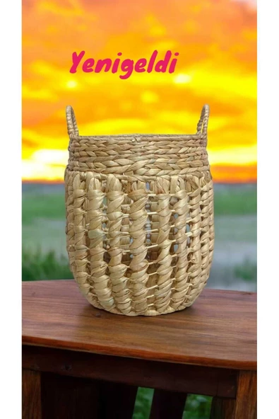 Yenigeldi (Y:37-G:30-TG:25 CM) 1 Adet Yuvarlak Dekoratif Hasır Sepet Saklama Amaçlı Yen240007k - 2