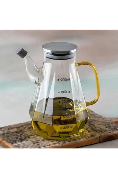 Yenigeldi 1 Adet Renkli Saplı Metal Kapaklı Ölçülü Cam Sirkelik, Yağlık 900 ml