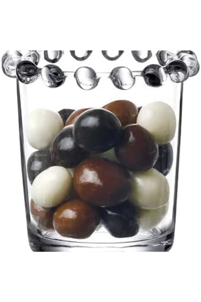 Yenigeldi 1 Adet Cam Inci Boncuklu Bardak Çerezlik Sunumluk Mumluk Düğün Masa Organizasyon Cam ( 7x7 Cm)