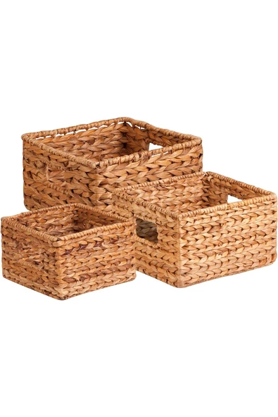 Yenigeldi 3 Adet Vietnam Dikdörtgen Hasır Kutu Sepet Dolap Düzenleyici ( 40-28-15cm / 36-23-13 cm / 30-19-10 cm) - 2