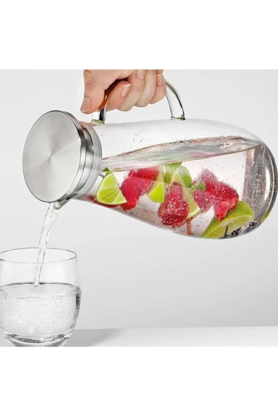 Yenigeldi Isıya Dayanıklı Borosilikat Filtreli Sürahi Karaf Detoks Sürahisi Meyve Çay Demleme 2 Lt