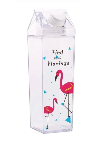 Yenigeldi Flamingo 500ml Mika Süt Kutu Tasarımlı Su Kahve Içecek Şişesi Cam Değildir Kahve Ve Sunum Bardağı