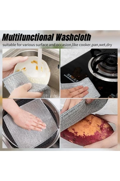 Yenigeldi 10 Adet Çok Amaçlı Mucize Mikrofiber Inox Bez Telli Bulaşık Bezi, Mutfak Banyo Bezi - 5