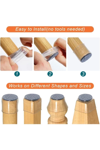 Yenigeldi 8 Adet Keçeli Silikon Masa Sandalye Pabuç Kaydırmaz Zemin Koruyucu 35mm Taban 30mm Boğaz - 5