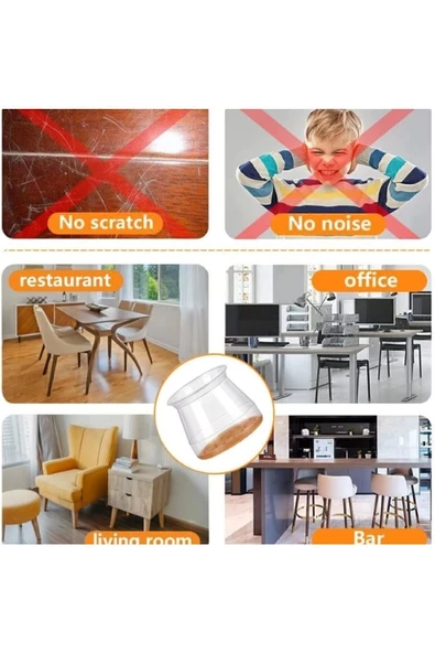 Yenigeldi 24 Adet (2CM VE 2,8 CM) Keçeli Sandalye Susturucu Sandalye Pabucu Keçe Zemin Koruyucu Kaydırmaz - 3