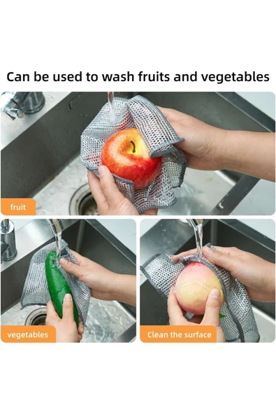 Yenigeldi 2 Adet Çift Katlı Çok Amaçlı Mucize Mikrofiber Inox Bez Telli Bulaşık Bezi, Mutfak Banyo Bezi - 3