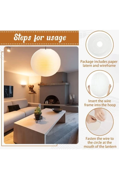 Yenigeldi 2 Adet Beyaz Yuvarlak Kağıt Fener Japon Feneri Lamba Düğün Doğum Günü Partisi Dekorasyon - 8