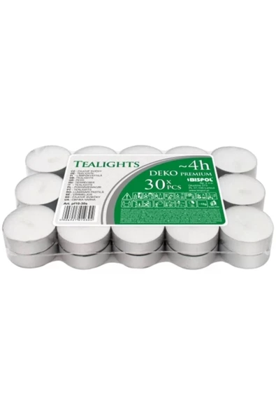 BISPOL 30 Lu Buhurdanlık Tea Light , 4saat Yanan Mum , Difizör Mumu , Kokusuz Mum , Isıtıcı Mum, Tealight