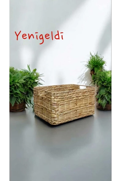Yenigeldi 1 Adet Saplı Sepet Seti, Dikdörtgen Doğal Saklama Kutuları yen240017b