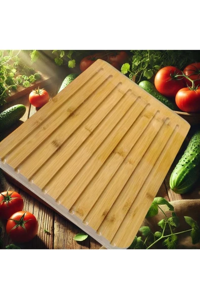 Yenigeldi Fin Tasarımı Bambu Oluklu Ekmek Meyve Kesme Tahtası (ÖN YÜZ) Bambu Düz Kesme Tahtası (ARKA YÜZ) - 2