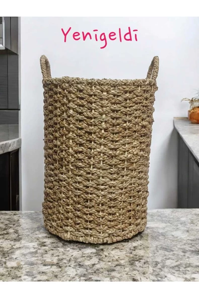 Yenigeldi (YÜKSEKLİĞİ:48-GENİŞLİĞİ:37 CM) 1 Adet Uzun Yuvarlak Dekoratif Hasır Sepeti Yen240002or
