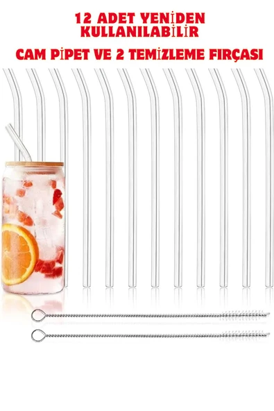 Yenigeldi (1 ADET PİPET TIPASI) 12 Adet Yeniden Kullanılabilir Cam Pipet Ve 2 Temizleme Fırçası - 2