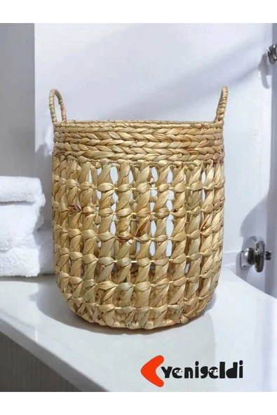 Yenigeldi (Y:42-G:39-TG:32 CM) 1 Adet Yuvarlak Dekoratif Hasır Sepet Saklama Amaçlı Yen240007or