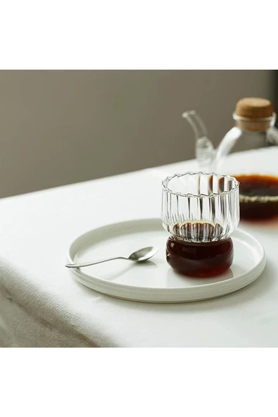 Yenigeldi 1 Adet Dalgalanma Şekilli Şeffaf Cam Bardak Buzlu Kahve Kokteyl Bardağı 1 Cam Pipet ve Temizleme Fır - 3