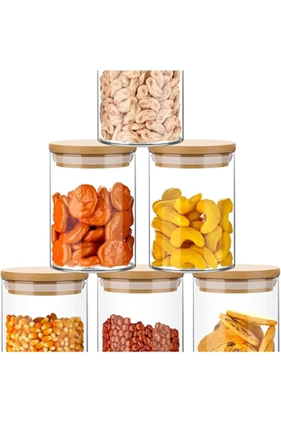 Yenigeldi 250 ml Bambu Kapaklı Vakumlu Borosilikat Cam Kavanoz 6 Adet