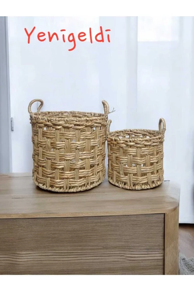 Yenigeldi 2li Doğal Dekoratif Saklayıcı Hasır Sepetleri yen2400222