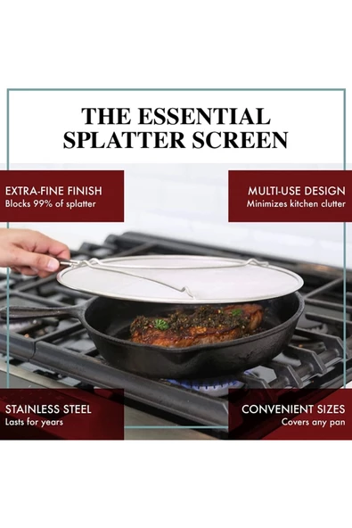 Yenigeldi 33 Cm 3'ü 1 Arada Paslanmaz Çelik Yağ Sıçratmaz Süzgeç Ve Soğutma Tavası (1 Adet) - 2