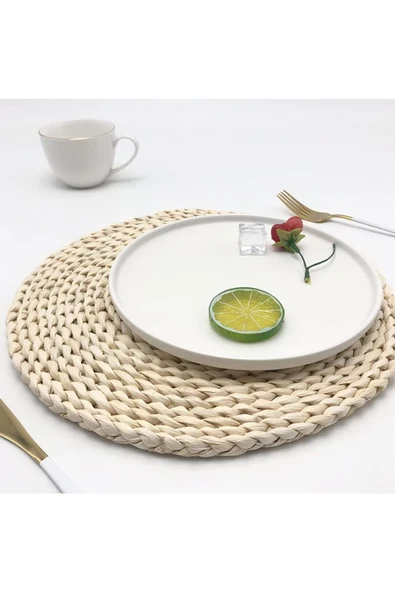 Yenigeldi 1 Adet Doğal Amerikan Servis Supla Örme Runner Hasır Örgülü Sunum Daire Örgülü Bambu Servis - 2