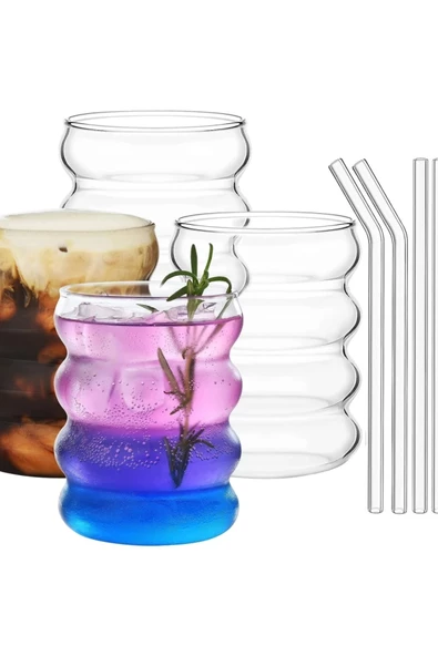 Yenigeldi 4 Adet Boğumlu Bardak (4 ADET CAM PİPET 1 ADET PİPET FIRÇASI) Isıya Dayanıklı Dalgalı Bardak - 2