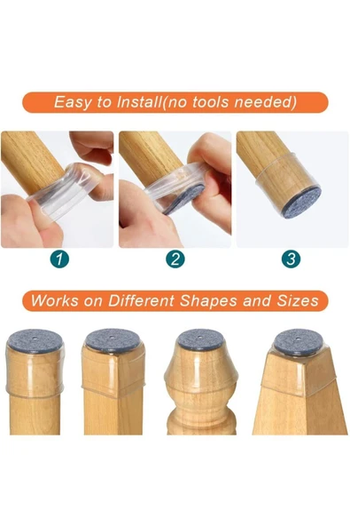 Yenigeldi 16 Adet Keçeli Silikon (15MM - 17MM) Masa Sandalye Pabuç Kaydırmaz Zemin Koruyucu - 3