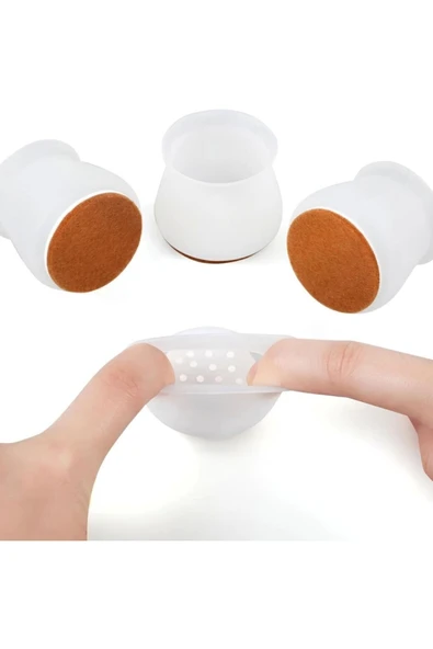 Yenigeldi 4 Adet ( 3cm-3,5cm ) Yarı Saydam Silikon Keçeli Sandalye Susturucu Sandalye Pabucu - 2