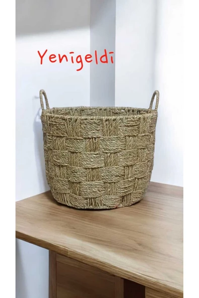 Yenigeldi 1 Adet Hasır Sepeti Saplı Dekoratif Ve İşlevsel, Doğal yen240028or
