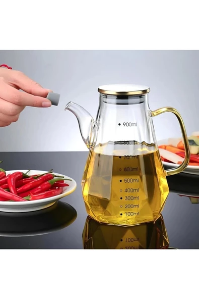 Yenigeldi 1 Adet Renkli Saplı Metal Kapaklı Ölçülü Cam Sirkelik, Yağlık 900 ml - 3