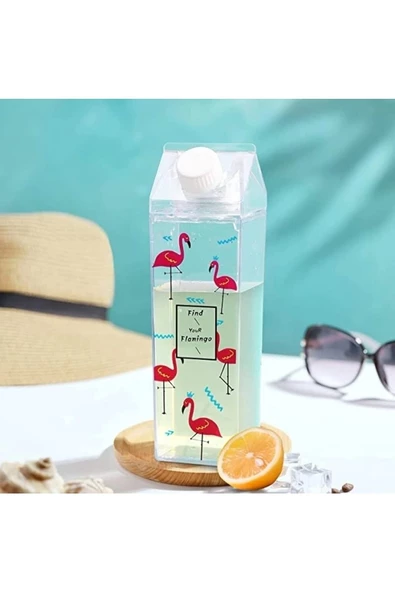 Yenigeldi Flamingo 500ml Mika Süt Kutu Tasarımlı Su Kahve Içecek Şişesi Cam Değildir Kahve Ve Sunum Bardağı - 2