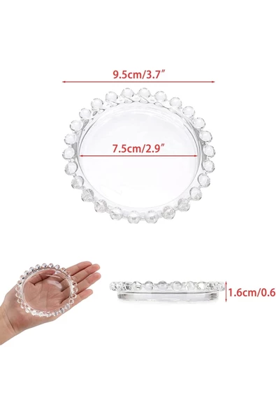 Yenigeldi 1 ADET 7,5 cm Şeffaf İnci Boncuk Cam Sunumluk Mumluk Tabağı , Bardak Altlığı Mum Tepsi Masa Düğün İç - 2