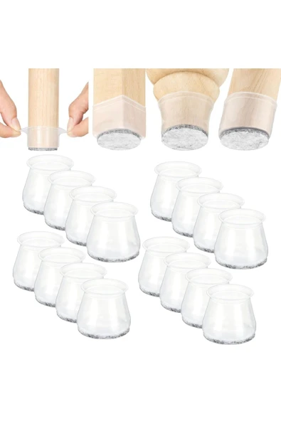 Yenigeldi 12 Adet ( 3cm-3,5cm ) Yarı Saydam Silikon Keçeli Sandalye Susturucu Sandalye Pabucu