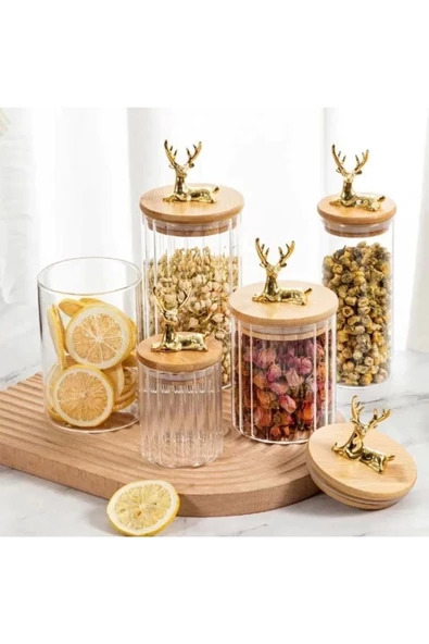 Yenigeldi 1 Adet Cam Bambu Kapaklı Dekoratif Hava Geçirmez Kapaklı Kavanoz Küçük Boy (11.5 CM X 9 CM) - 3