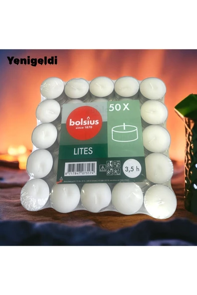 Yenigeldi 50 Adet Avrupa Üretimi (SAĞLIK VE GÜVENLİK SERTİFİKALI) 3.5 Saat Yanan Tealight Bolsius Tea Light