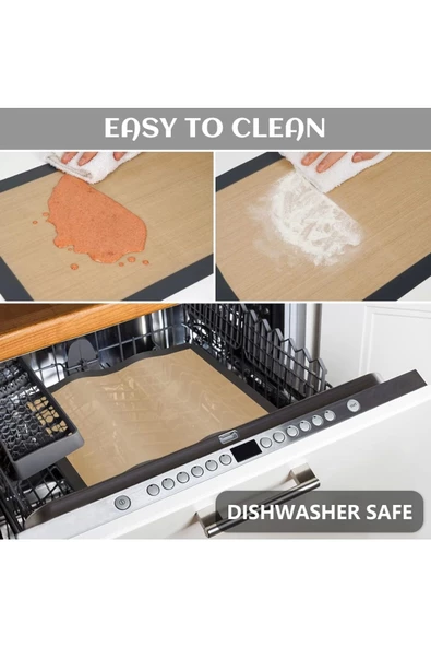 Yenigeldi 2 Adet Gri Renk Silikon Kenar Ortası Cam Elyaf Yanmaz Yapışmaz Pişirme Ve Hamur Açma Matı 40*30 cm - 3