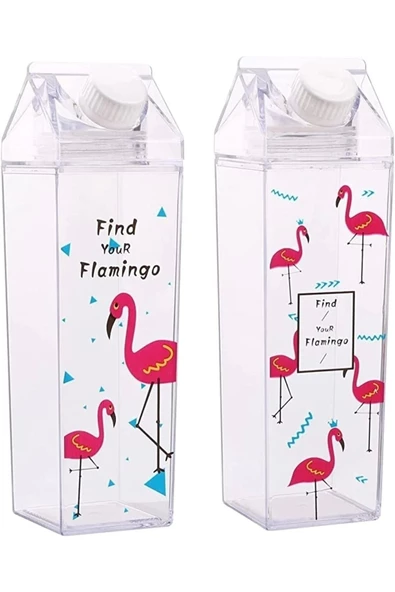 Yenigeldi Flamingo 500ml Mika Süt Kutu Tasarımlı Su Kahve Içecek Şişesi Cam Değildir Kahve Ve Sunum Bardağı - 3
