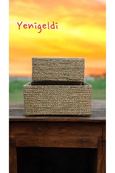 Yenigeldi 2li Dikdörtgen Saklama Hasır Sepeti Yen2400252 - 2