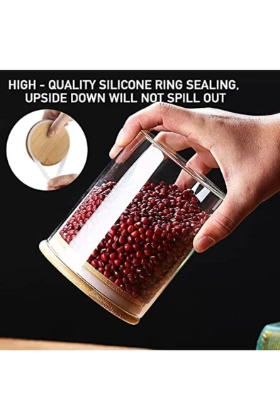 Yenigeldi 2 Adet Bambu Kapaklı Hava Geçirmez Kapaklı Borosilikat Isıya Dayanıklı Cam Kavanoz (250 ML) - 4