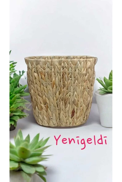 Yenigeldi (Y:30-TG:15-G:19-U:32 CM)1 Adet Saplı Hasır Çöp Sepeti Yen2400341 ürün görseli