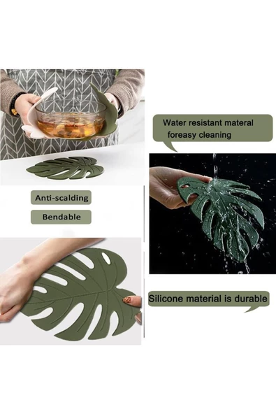 Yenigeldi 2 Adet Yaprak Silikon Çok Amaçlı Nihale Servis Isıya Dayanıklı Kaymaz Tencere Matı Trivet - 3