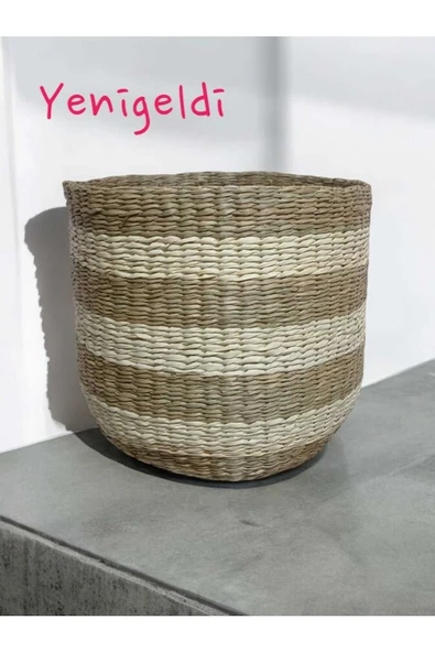 Yenigeldi (Y:37XG:42XTG:30 CM) 1 Adet Hasır Sepet Seti Düzenleyici Organizer Beyaz Çizgili Yen240032b