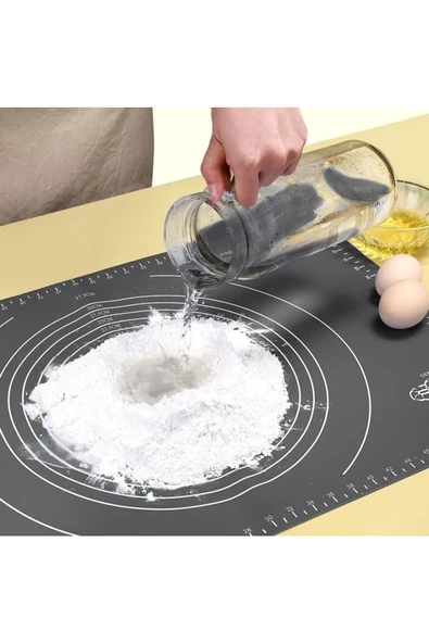 Yenigeldi Gri Silikon Yapışmaz Hamur Açma Matı, Ölçekli Hamur Açma Altlığı Masa Tezgah Yüzey Koruyucu 50x40cm - 2