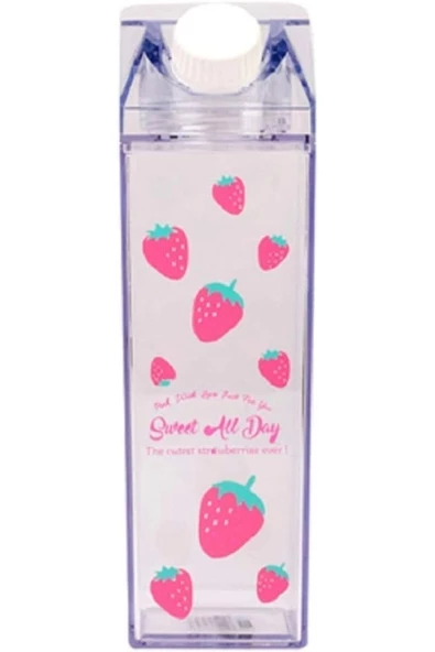 Yenigeldi Çilek 500ml Mika Süt Kutu Tasarımlı Su Kahve Içecek Şişesi Cam Değildir Kahve Ve Sunum Bardağı - 2